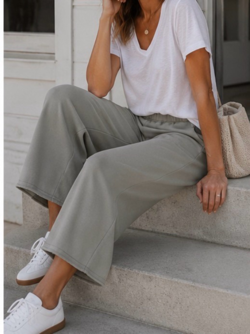 Frank & Eileen tee Lab Wide Leg crop sweat Pants in Soft muted grey gray S